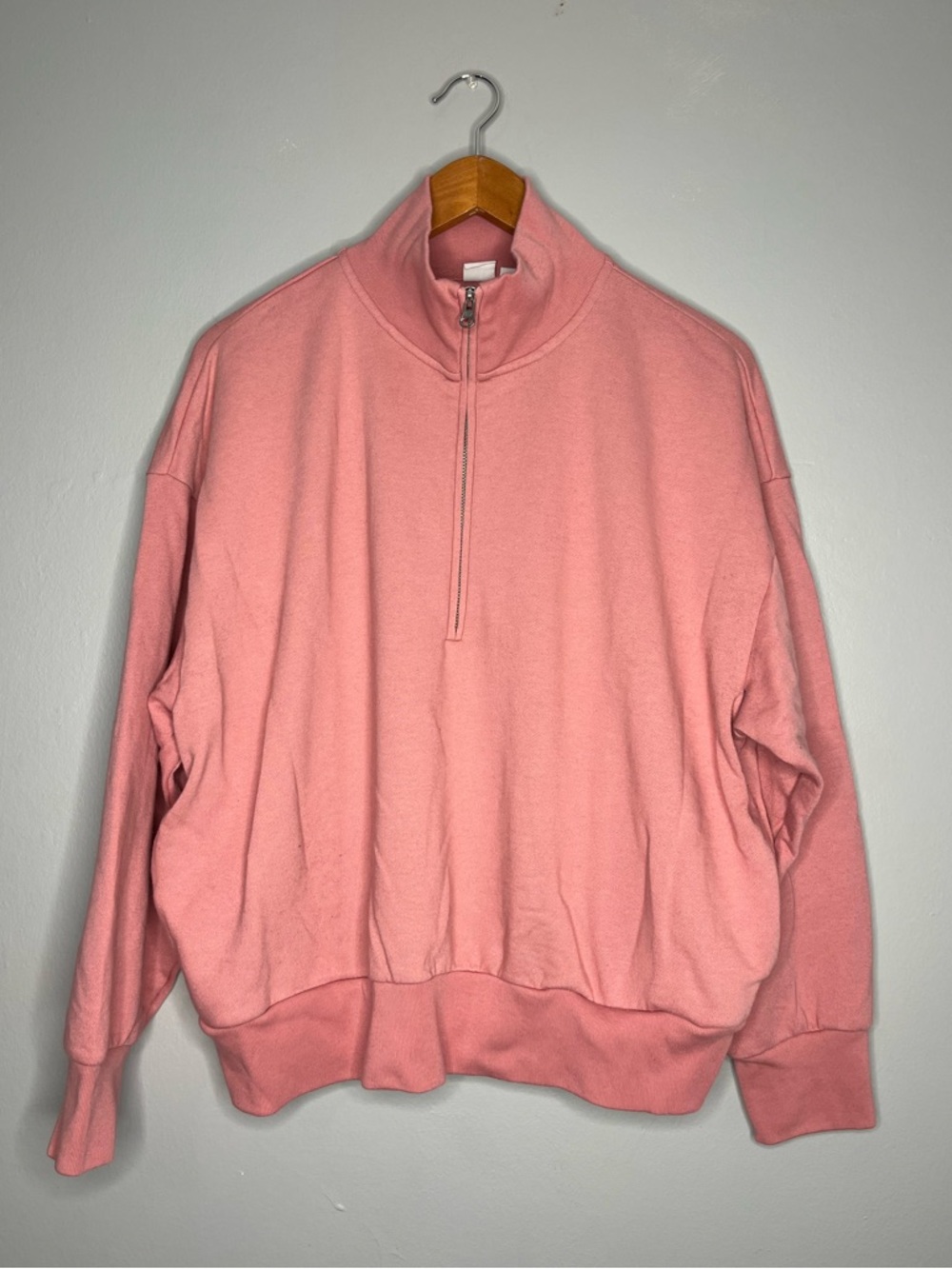 Gap Pink Cotton Relaxed Boxy Quarter Zip Sweatshirt Sweater